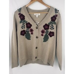 Coldwater‎ Creek NWOT Sweater, Floral Embroidered front Grandmacore  Petite M